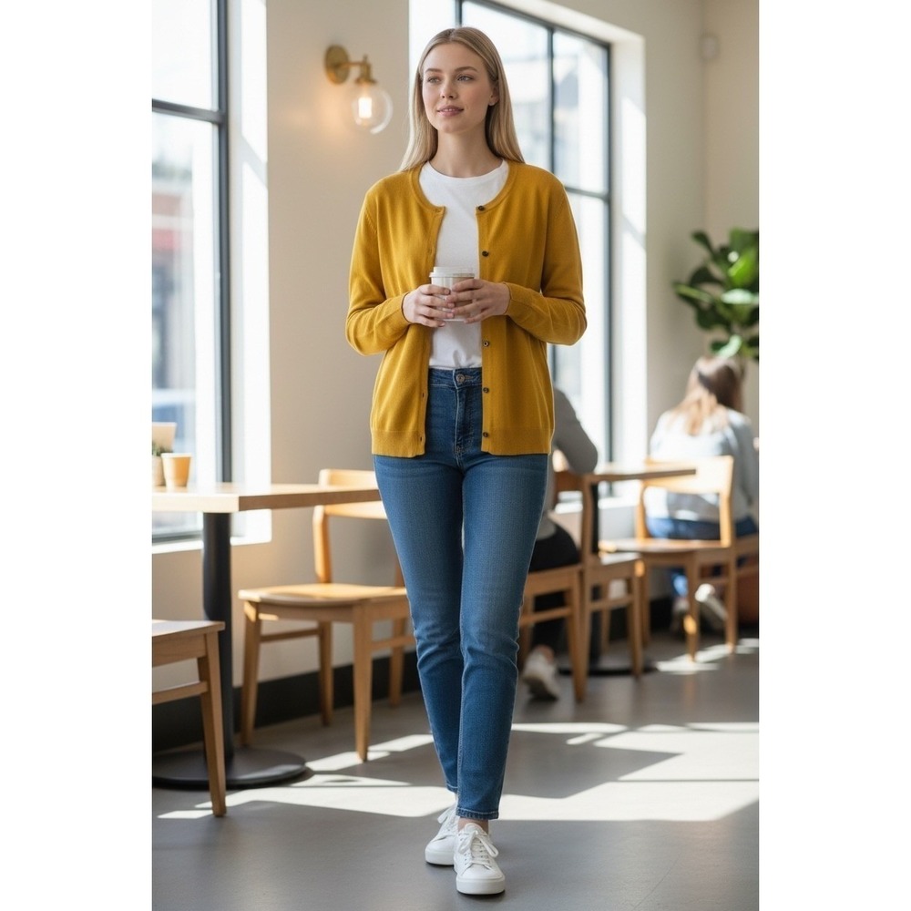 Karen Scott Mustard Button-Up Cardigan‎